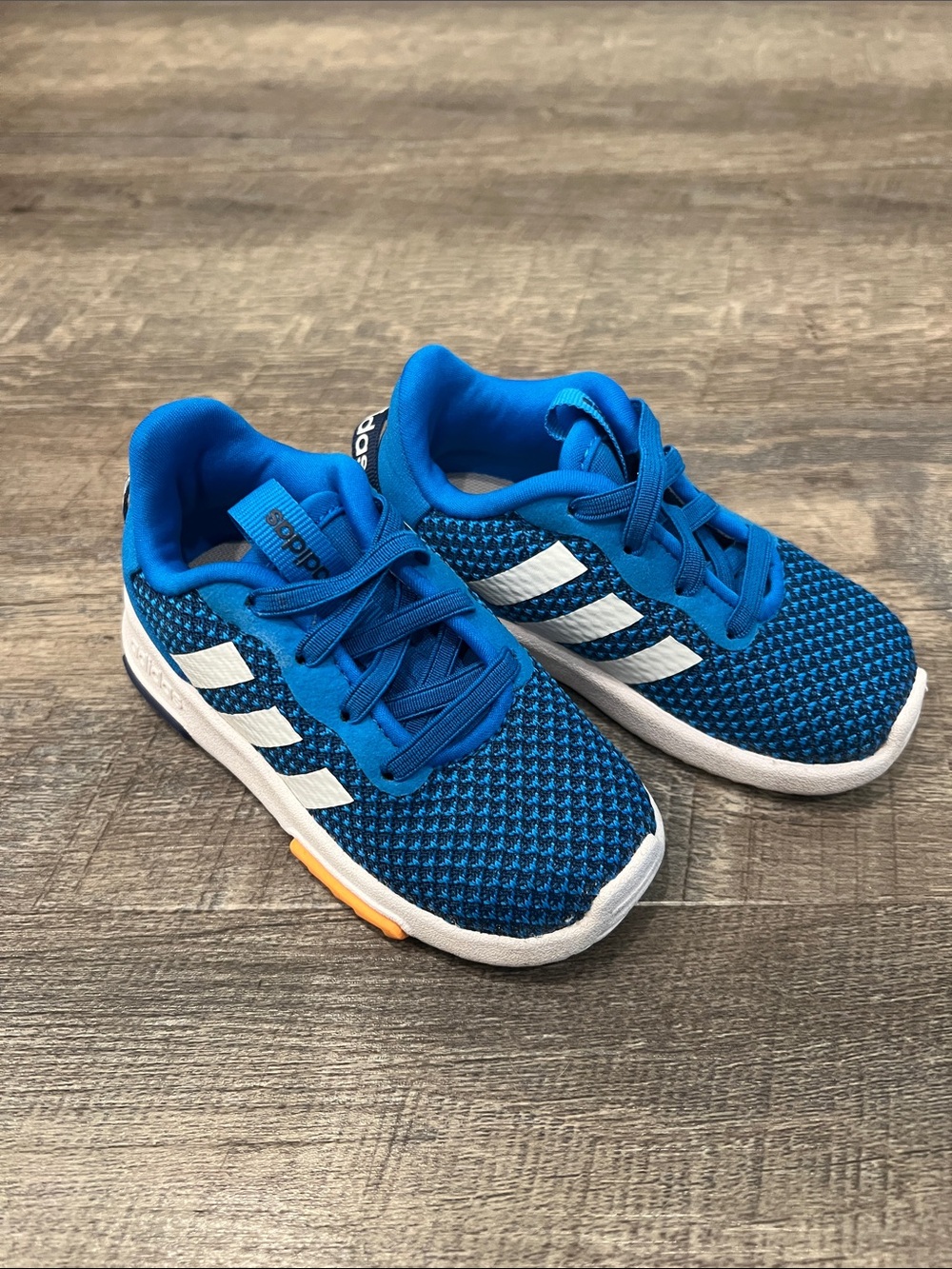 adidas Kids Bright Blue Knit Sneakers with White Stripes
